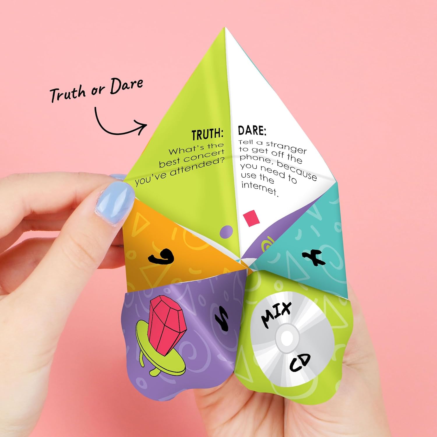 Big Dot of Happiness 90’s Throwback - 1990s Party Cootie Catcher Game - Truth or Dare Fortune Tellers - Set of 12