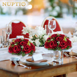 Flower Wedding Centrepieces For Tables - 10 Pcs 9.5In Diameter Crimson Artificial Flowers Rose Ball For Centerpieces Table - Fake Rose Arrangements For Weddings Birthday Party Decor