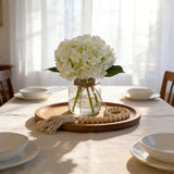 Real Touch Hydrangea Artificial Flowers In Vase With Wood Bead String, Lifelike Faux Hydrangea Flowers For Home Decoration, Fake Flowers Centerpiece For Table, Bathroom, Office & Water Bar
