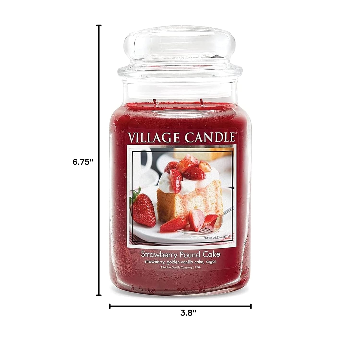 Strawberry Pound Cake, Large Glass Apothecary Jar Scented Candle, 21.25 Oz, Red