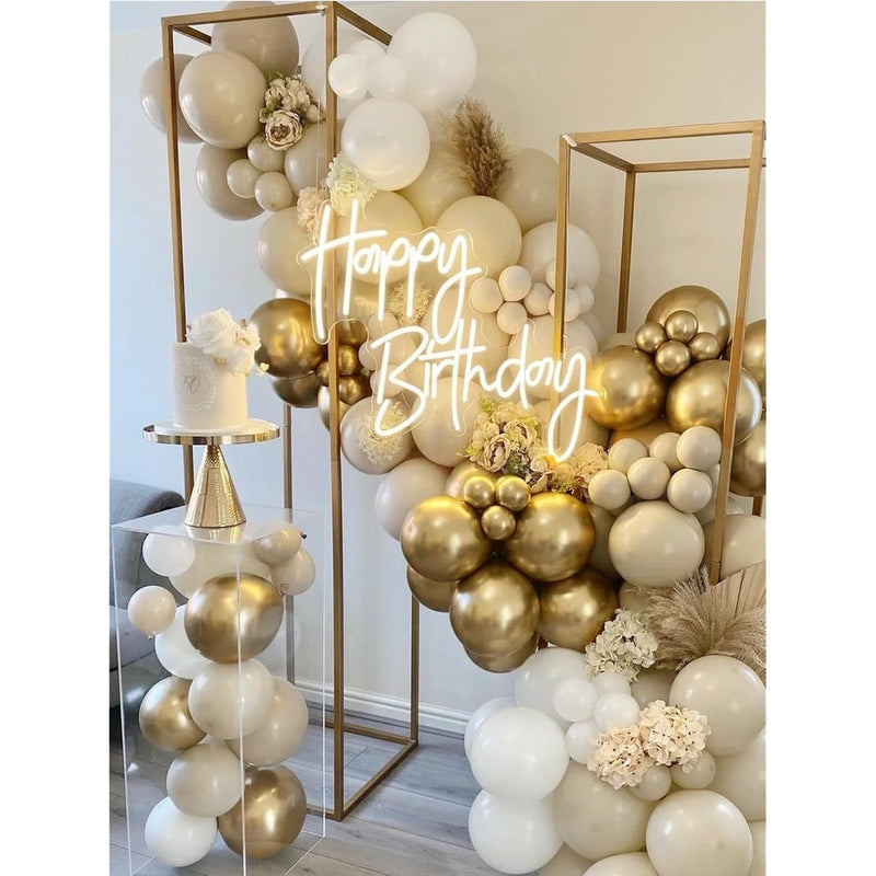 Boho Balloon Garland, 128Pcs White Sand Balloons Arch Kit Beige Gold A