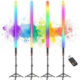 4 Pack RGB Tube Light Bars with Stands Battery Powered LED Video Light Wands for DJ Photography