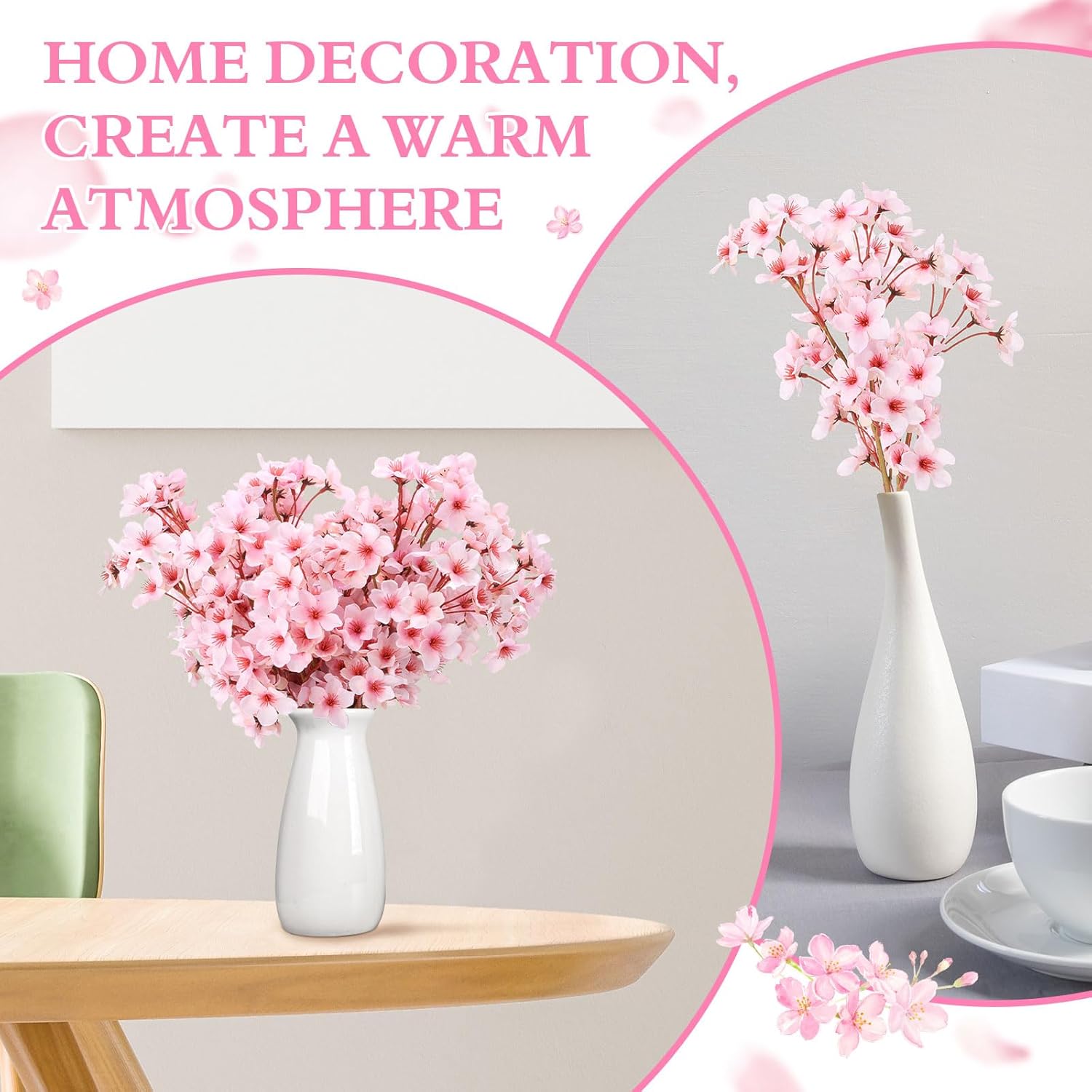 50 Pcs Artificial Cherry Blossom Flower Silk Cherry Blossom Branches 15.7 Inch Fake Floral Branches Bundles Faux Flower Stems For Vase Home Wedding Table Centerpiece (Pink)