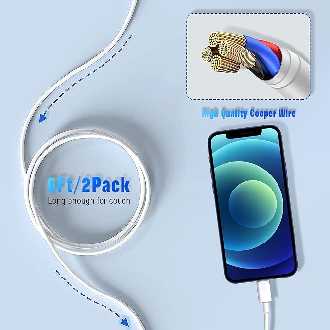 2 Pack Apple MFi Certified Lightning Charger Cable USB Fast Charging Cord for iPhone 13 12 11 XR XS X iPad