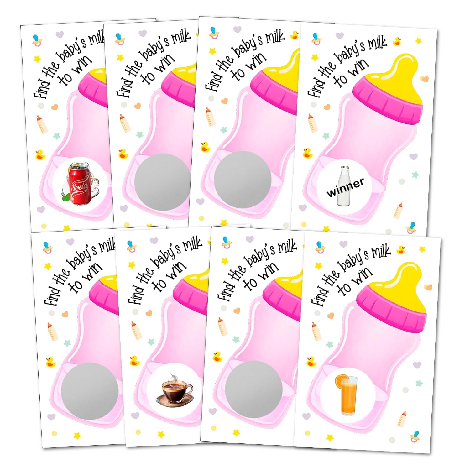 Find The Babys Milk Scratch Off Game, Its A Girl Baby Shower Easy To Play Silly Games, Funny Idea, Ice Breaker Activity. Raffle Cards, Pink Bottle, Set Of 40 Cards Made In Usa