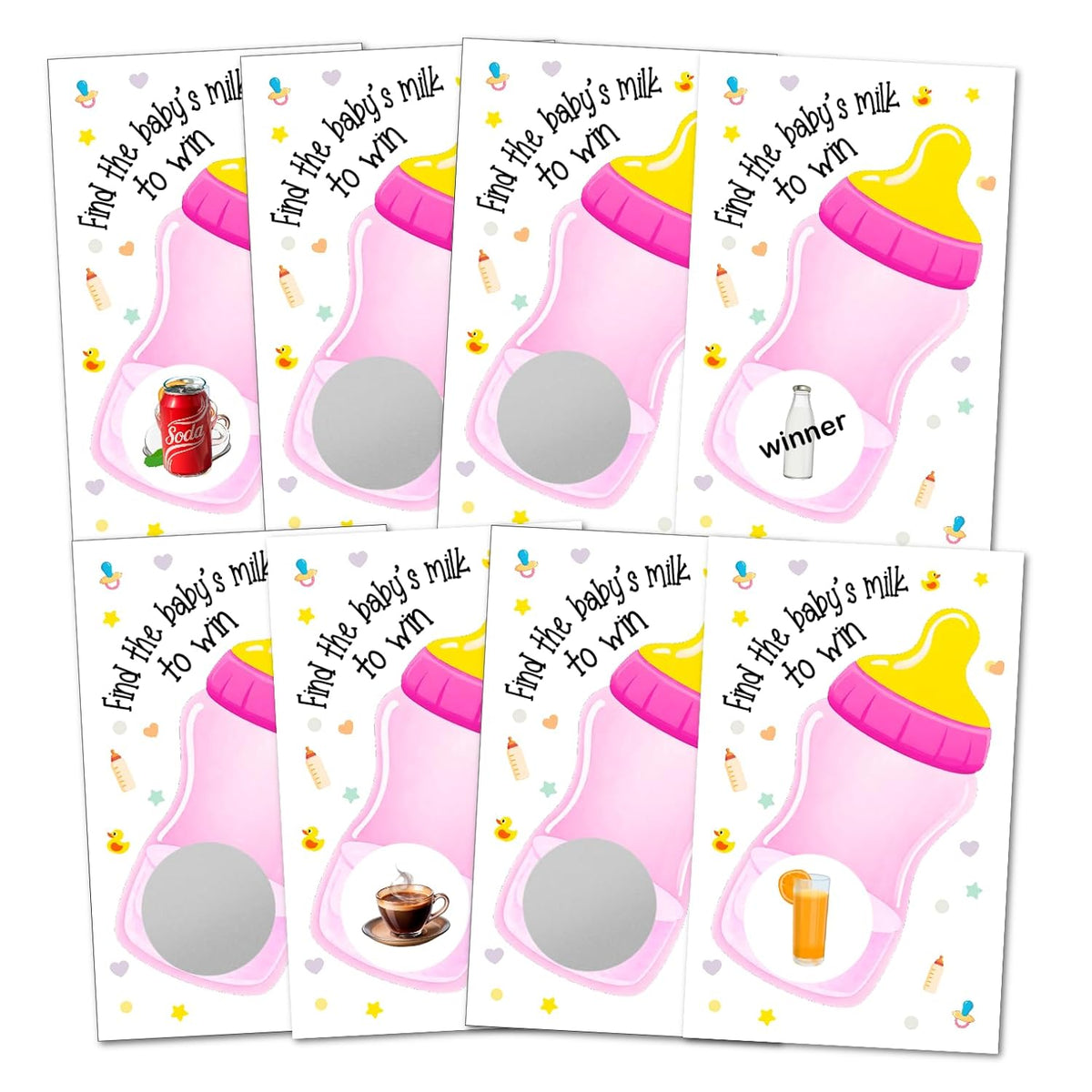 Find The Babys Milk Scratch Off Game, Its A Girl Baby Shower Easy To Play Silly Games, Funny Idea, Ice Breaker Activity. Raffle Cards, Pink Bottle, Set Of 40 Cards Made In Usa