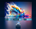 4K Projector, 1080P, 650 ANSI, WiFi Bluetooth, Electric Focus, Android TV