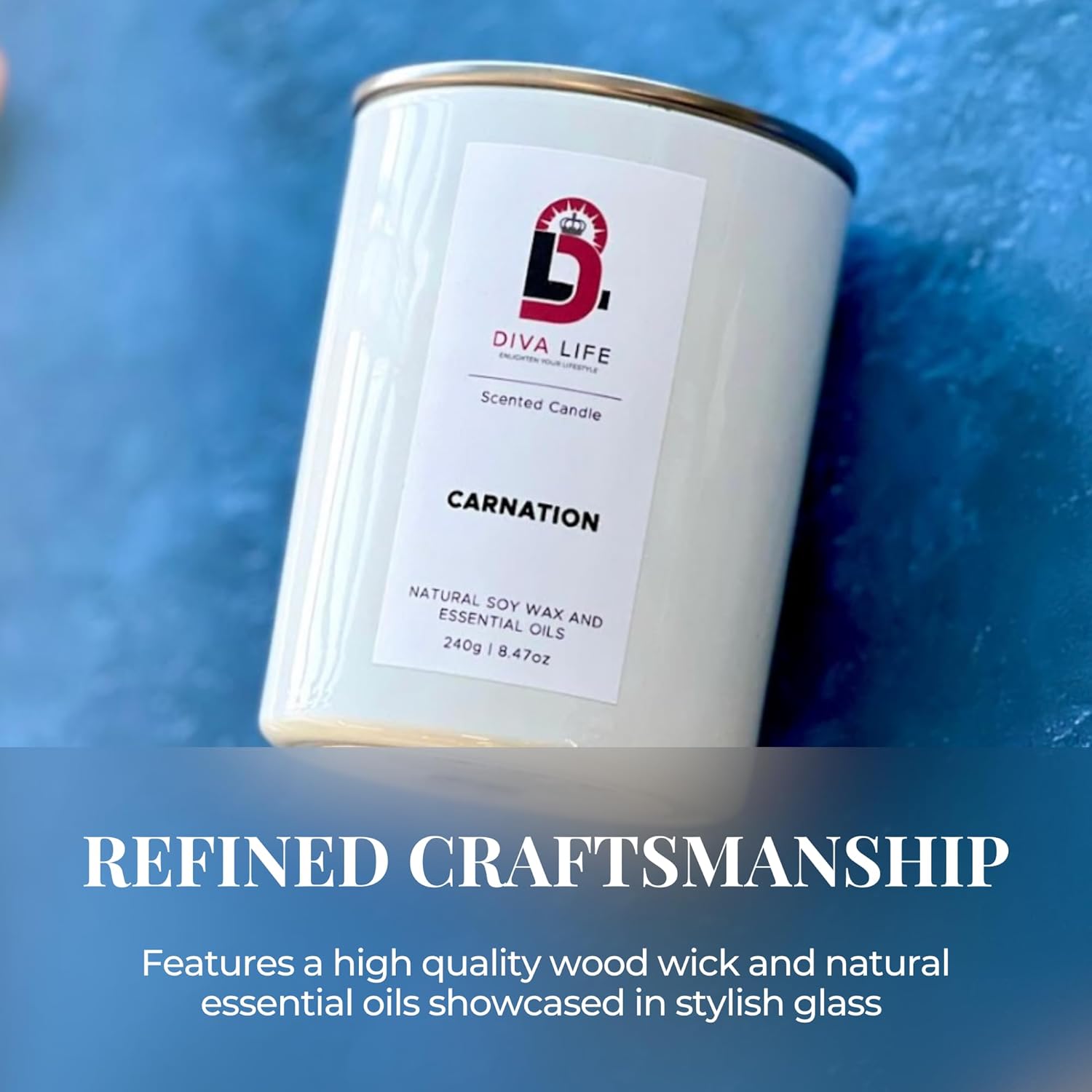 Carnation Jar Candle – Handcrafted Wood Wick Soy Candles – Fresh Citrus & Floral Scent Aromatherapy Candle – Smokeless & Long Lasting Aromatic Candles W/ 35 Hour Burn Time