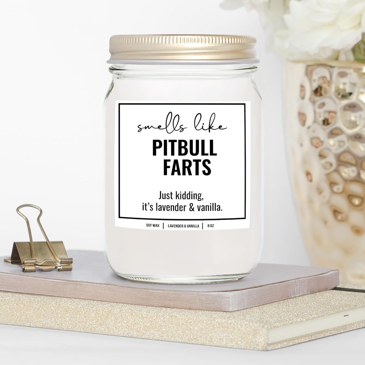 You Nique Designs Smells Like Pitbull Farts Soy Candles For Pitbull Lovers - Pit Bull Mom Gifts For Women - Pitbull Mom Present Dog Farts Candle 4Oz - Gifts For Dog Lovers (Lavender & Vanilla)