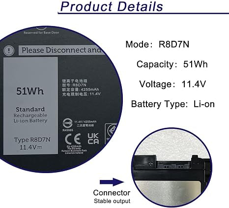 R8D7N 1V1XF 51Wh Replacement Laptop Battery for Dell Latitude 5400 5500 and Precision 3540 3550