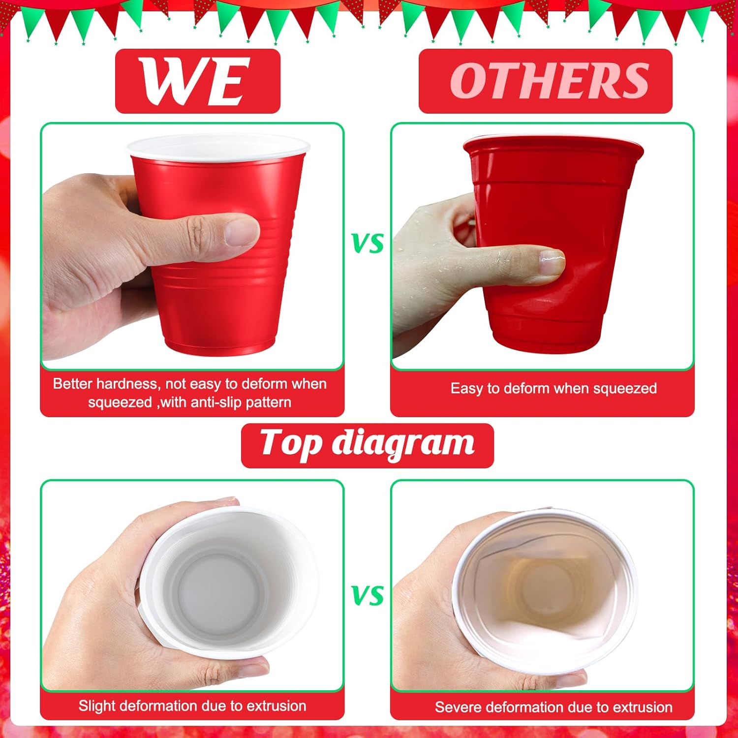 100 Pcs Red And Green Christmas Plastic Cups 12 Oz, Bulk Green And Red Disposable Xmas Party Cups For Merry Christmas Holiday Wedding Birthday Theme Party Supplies Decorations