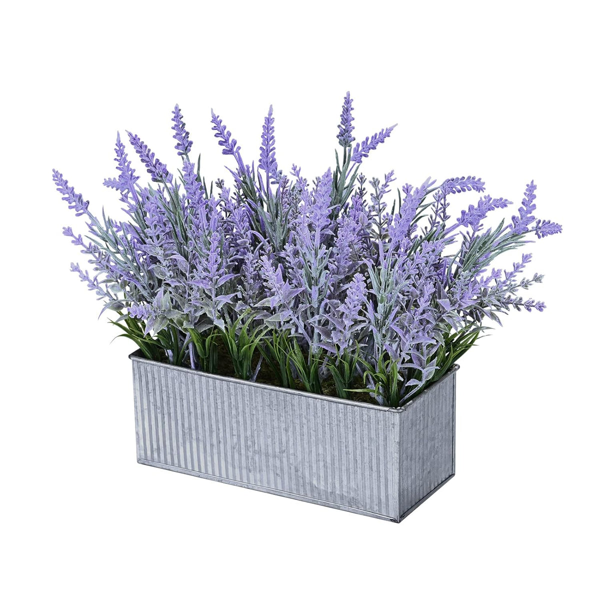Artificial Lavender Decor, Fake Lavender Plant In Decorative Silver Metal Pots, Faux Lavender Plant Artificial Flowers For Farmhouse Home Decor Office Bathroom Desk Room Indoor Outdoor