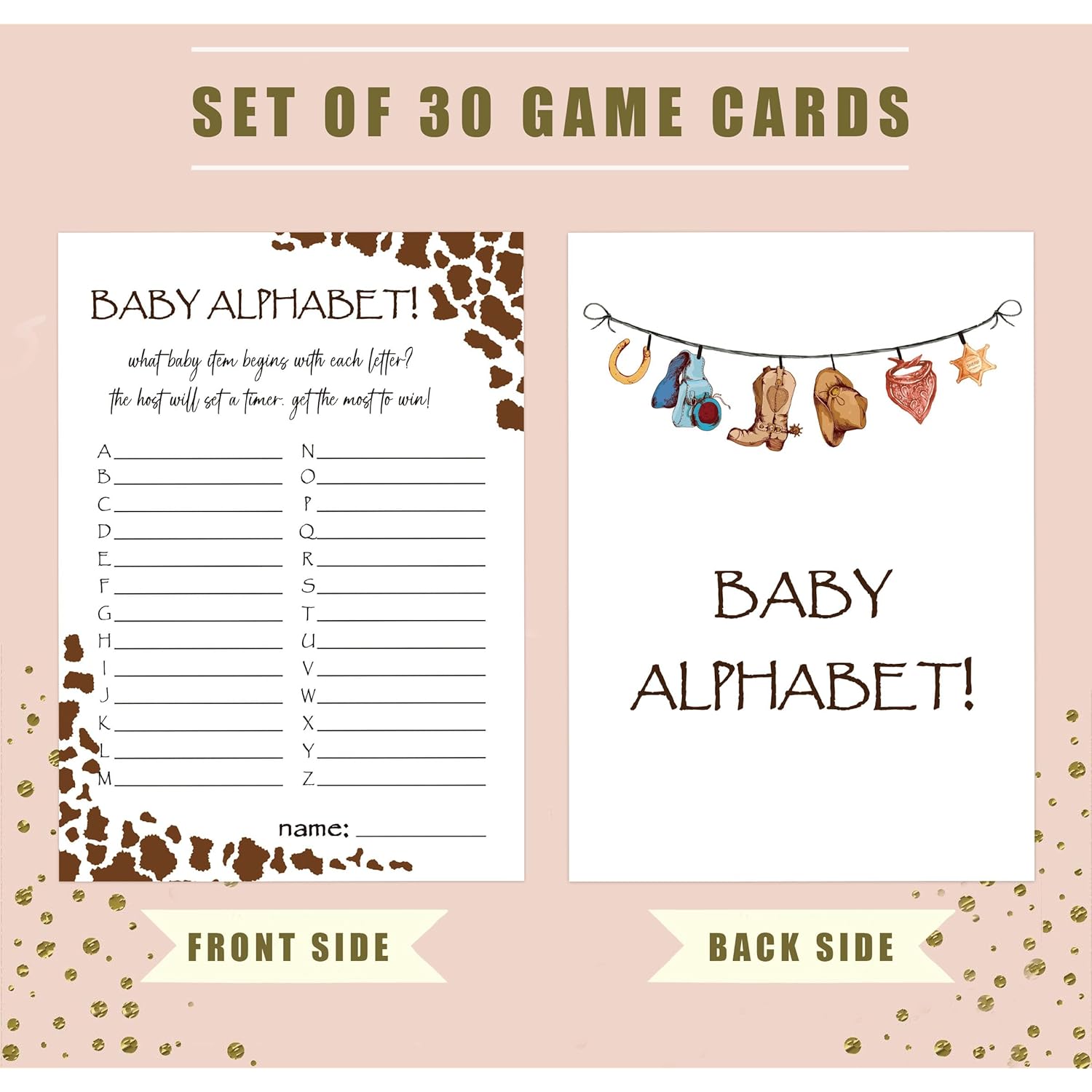 Baby Shower Games - Cowboy Baby Alphabet Game For 30 Guests With Game Cards, Gender Reveal Games (27)