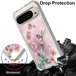 Pixel 9/9 Pro Clear Case, Pink Hummingbird, Shockproof TPU with Kickstand