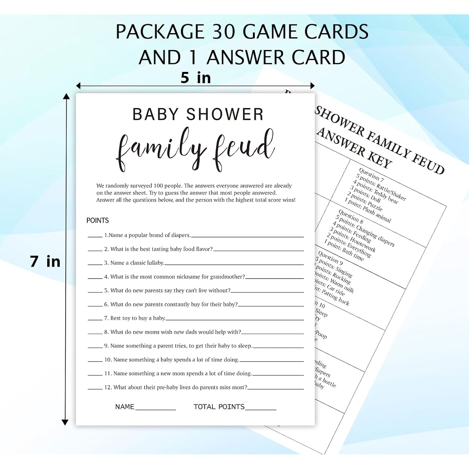 Minimalism Baby Shower Game - Family Feud Cards, Fun Shower Game For Boy & Girl, Includes 30 Fill-In Cards & 1 Answer Card