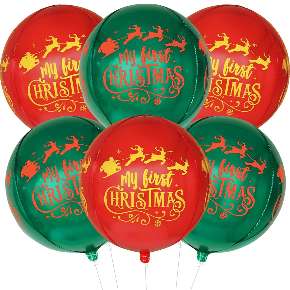 6Pcs Foil My First Christmas Red And Green Balloons For Christmas Party Decorations, Indoor Decorations And 1St Birthday Decorations