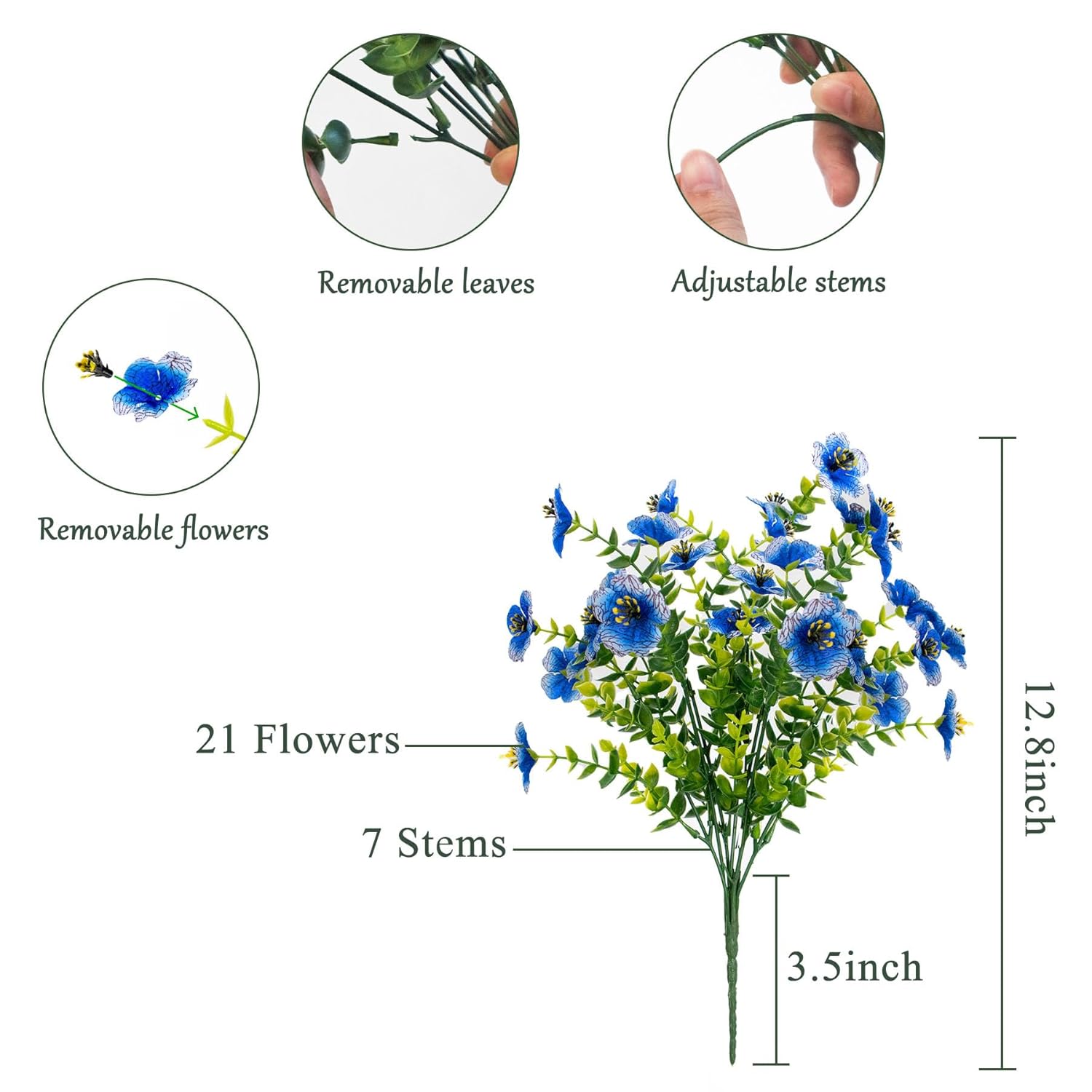 Faux Flowers For Outdoor Planters, Artificial Flowers For Outdoors, 12 Bundles Outdoor Flowers Uv Resistant, Blue, Uv Resistant Fake Plant