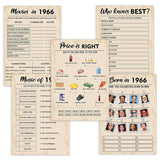 60Th Birthday Party Games, Set Of 5 Activities For 10 Guests, Born In 1966 Games Bundle, Birthday Party Supplies For Adults, Pack Of 50 Cards