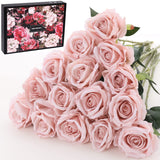 15Pcs Pink Roses Artificial Flowers Fake Roses Long Stem Velet Rose Silk Flowers For Home Wedding Decoration (Round Roses,Pale Pink)