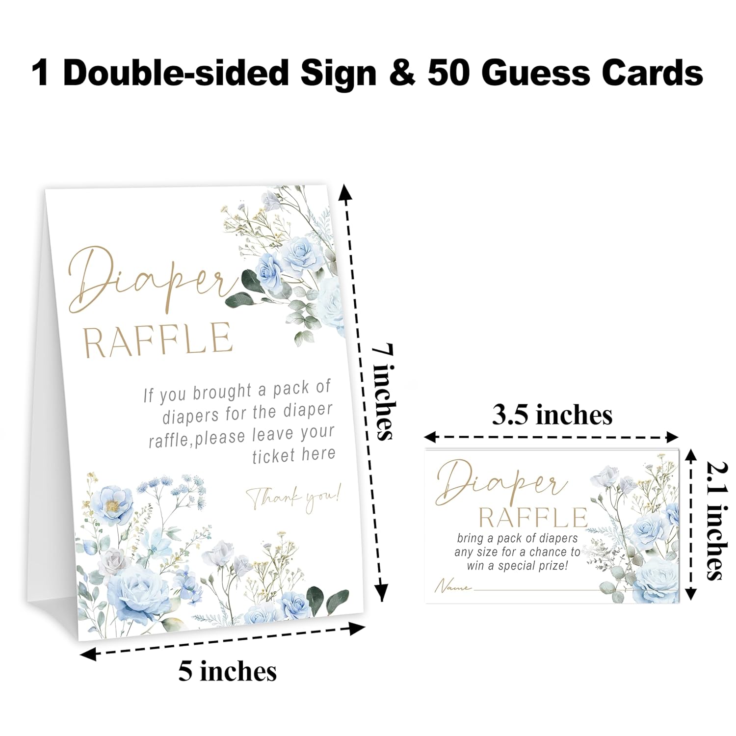 Baby In Bloom Diaper Raffle Tickets, Baby Shower Games For Gender Reveal Party Decorations & Supplies, 1 Sign & 50 Cards Set-A04