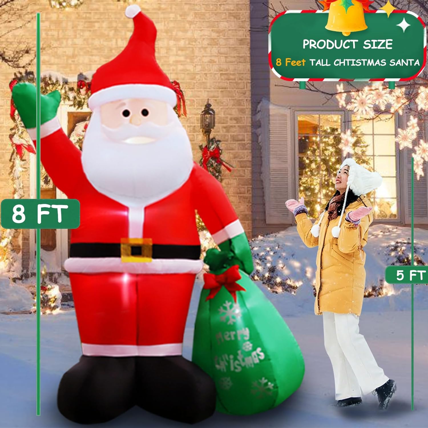 8Ft Christmas Inflatables Santa Claus With Gifts Bag Inflatable Christmas Outdoor Decoration Ip44 Xmas Blow Up Santa Cla