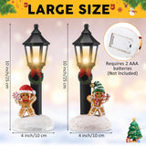 2 Pcs Christmas Lighted Table Decor 10" Resin Figurine Table Centerpiece With Light Up Streetlights Battery Operated Xmas Mini Street Statue Glow For Home Fireplace Shelf(Black Streetlight)