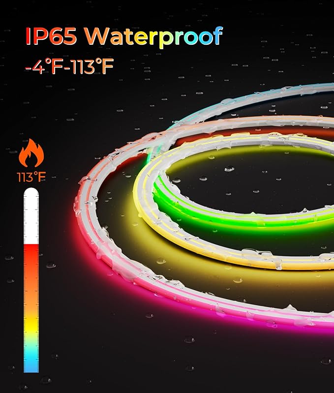 50FT RGB LED Neon Rope Lights with App & Remote Control Music Sync IP65 Waterproof Strip
