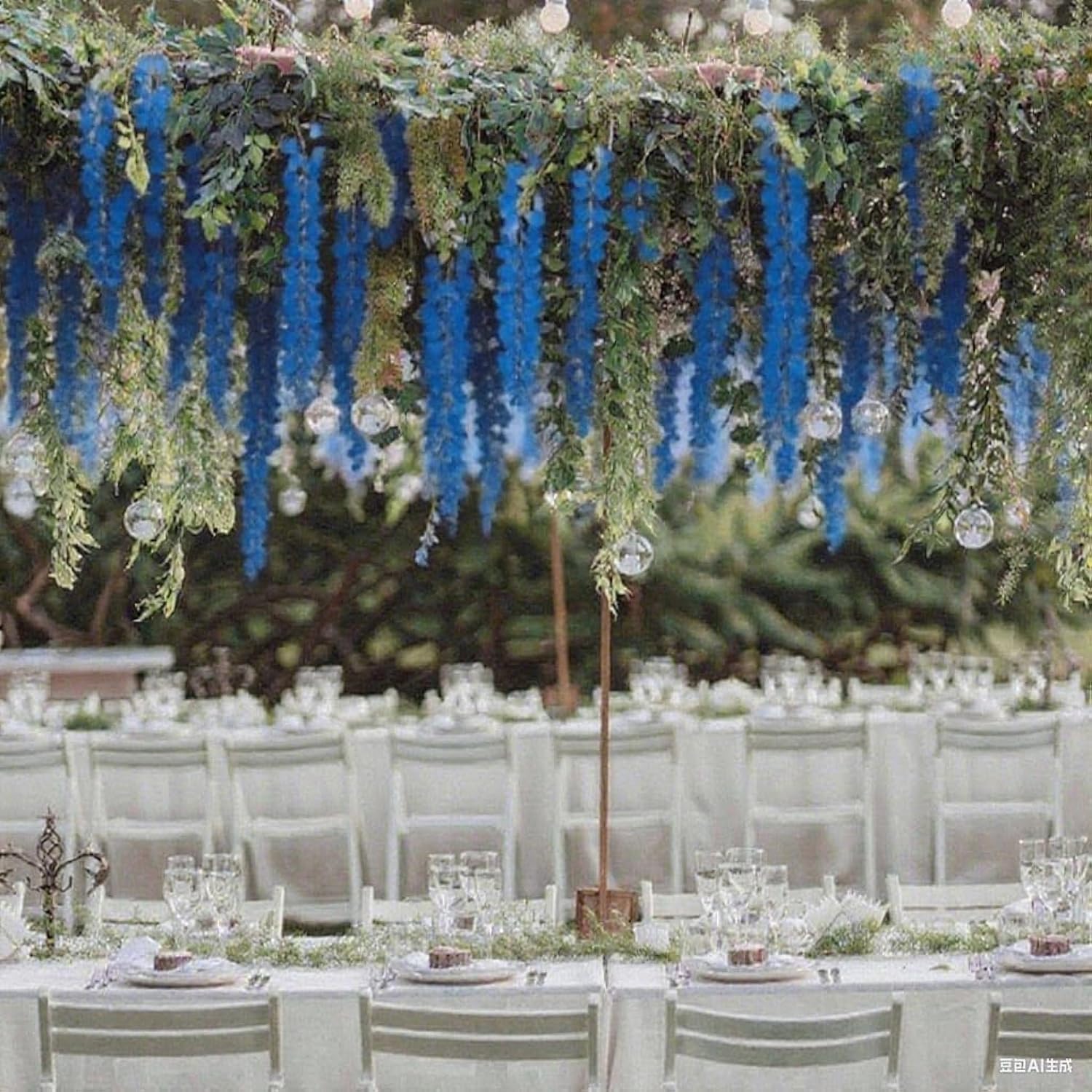 Wisteria Hanging Flowers, 24 Pack Artificial Wisteria Vines Fake Garland Silk Flower String For Wedding Party Garden Outdoor Greenery Home Wall Decoration (24Pcs Royal Blue)