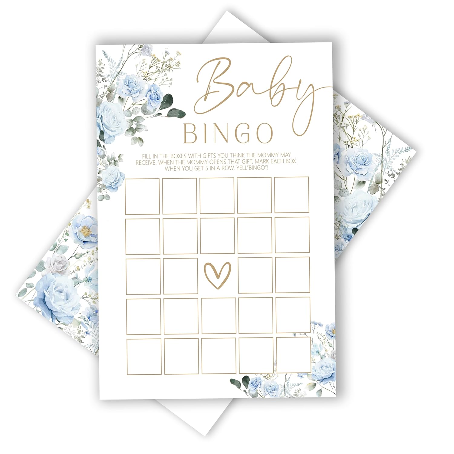 Baby In Bloom Baby Shower Games For Boy Girl, Spring Blue Floral Bingo Game Gender Neutral Party Decorations Favors Ideas, 25 Pcs, 5X7 In-C03