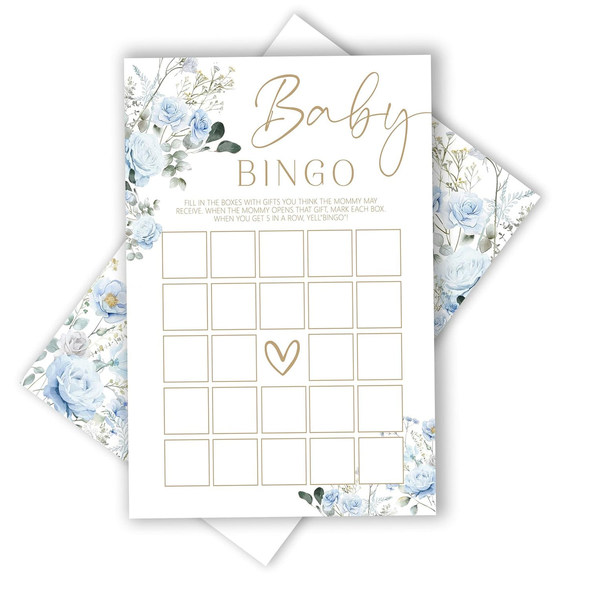 Baby In Bloom Baby Shower Games For Boy Girl, Spring Blue Floral Bingo Game Gender Neutral Party Decorations Favors Ideas, 25 Pcs, 5X7 In-C03