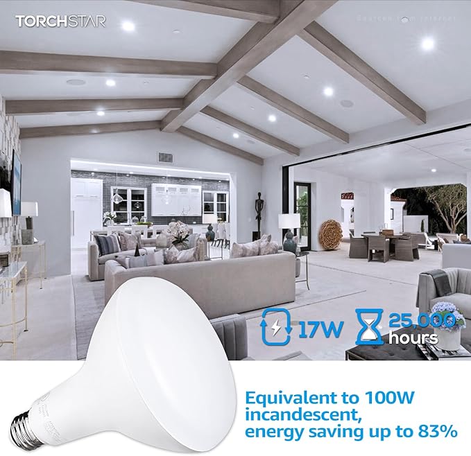 4 Pack BR40 LED Flood Light Bulbs 17W 100W Equivalent 5000K Daylight Dimmable E26 Base