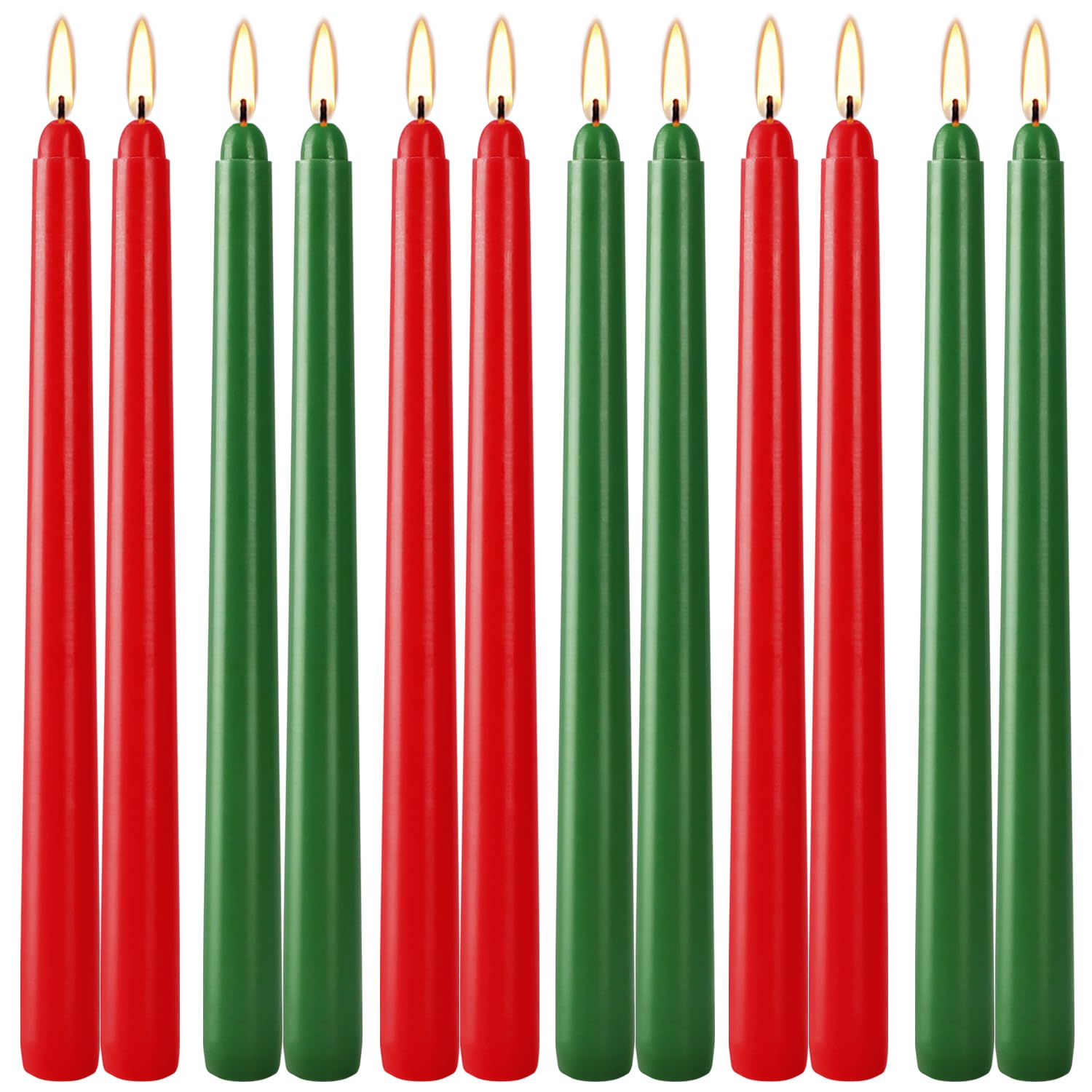 12-Pack 10-Inch Green & Red Christmas Taper Candles - Perfect For Holiday Decorations And Parties