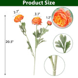 6Pcs Artificial Ranunculus Flowers With Real Touch Stem Silk Ranunculus Flowers For Household Arrangement (Light Orange)