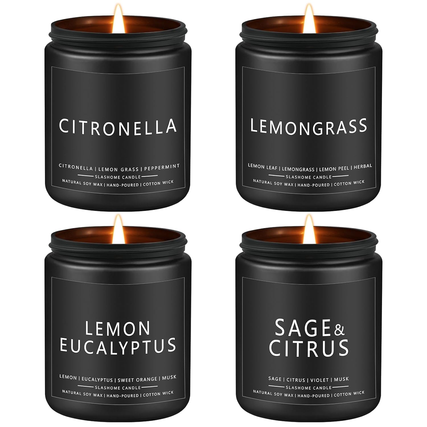 Citronella Candles Outdoor, Scented Candles Soy Jar Candle For Outdoor Patio Indoor Home Scented - Citronella/Lemon Eucalyptus/Lemongrass/Sage & Citrus, Gifts For Father Dad & Men (7Oz - 4 Pack)