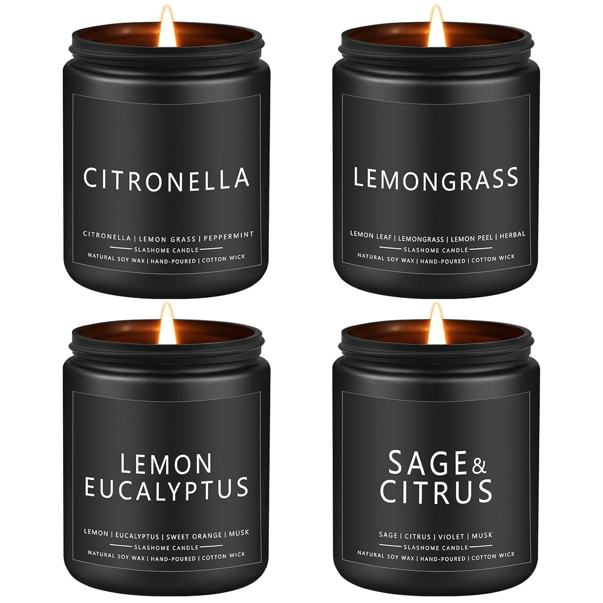 Citronella Candles Outdoor, Scented Candles Soy Jar Candle For Outdoor Patio Indoor Home Scented - Citronella/Lemon Eucalyptus/Lemongrass/Sage & Citrus, Gifts For Father Dad & Men (7Oz - 4 Pack)