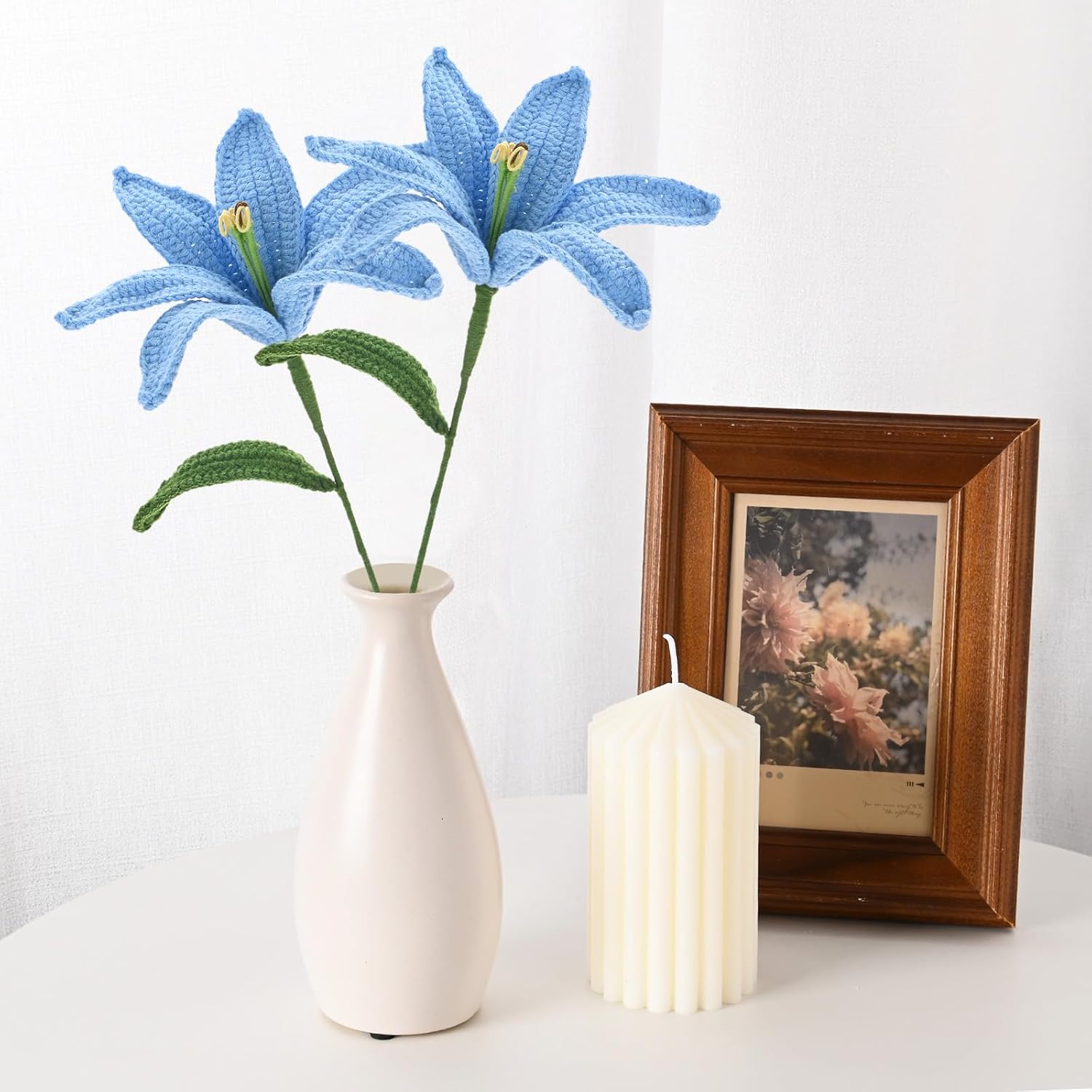 1-Pack Crochet Flowers, Knitted Artificial Wool Lily For Mother'S Day/Wedding/Birthday/Diy Decor, Handmade Knitted Flowers [Blue]