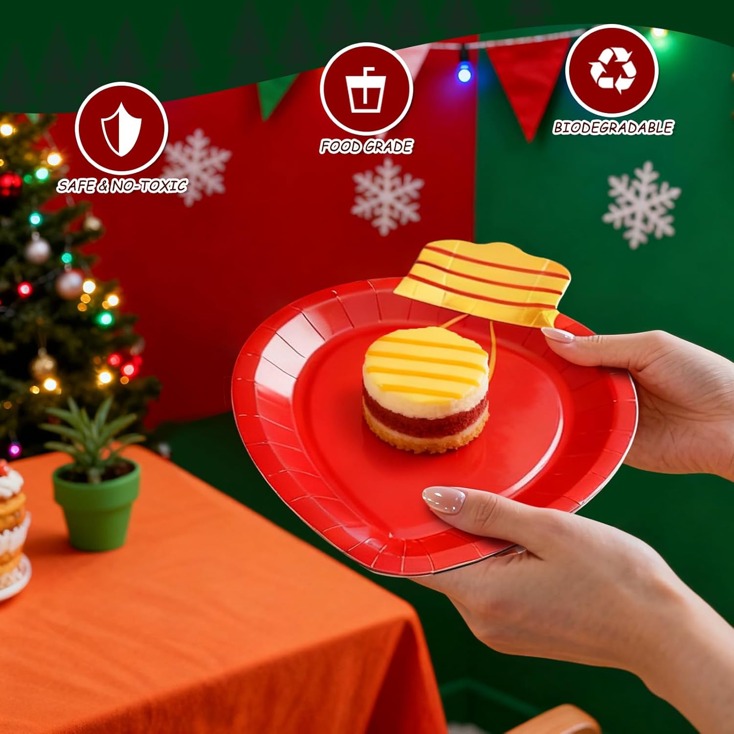 30Pcs Christmas Paper Plate Lights Shape Disposable Dinner Party Plates Holiday Dinnerware For Dessert Salad Appetizer Cookies, 10.4 X 6.7 In