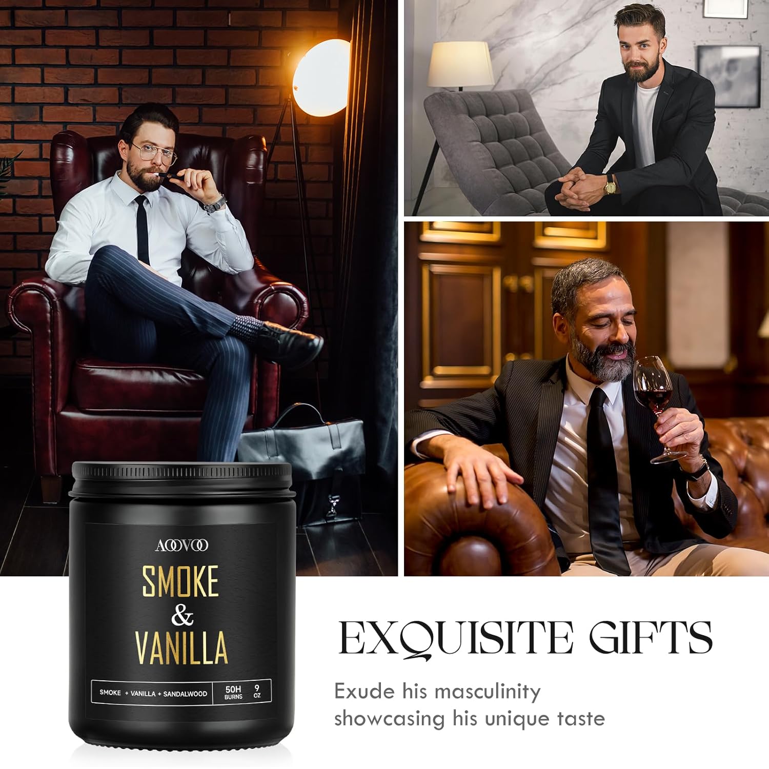 Scented Candles For Men - Smoke & Vanilla Candles For Home Scented, Masculine Black Candle Gift For Women & Men, Gifts For Birthday, 9 Oz Natural Soy Wax