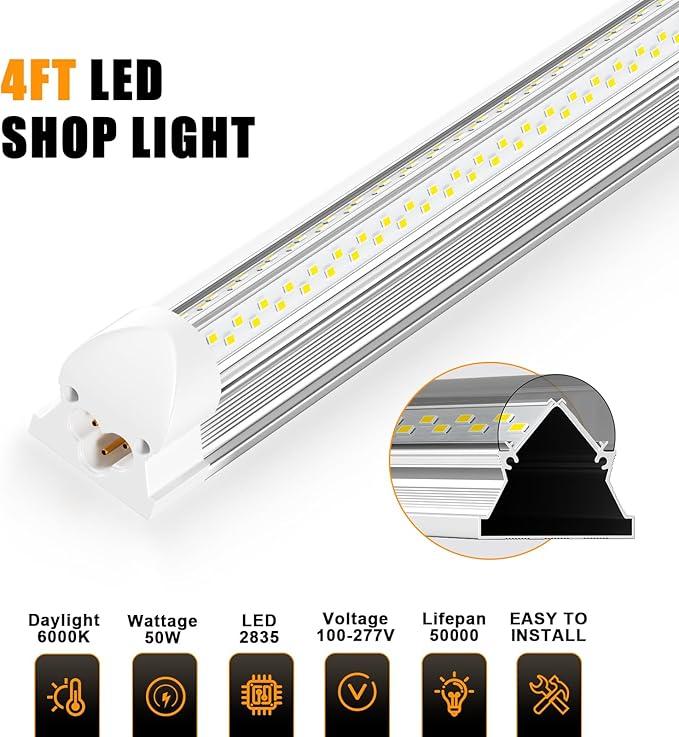 12 Pack 4FT LED Shop Lights 50W 7500LM 6000K V Shape Linkable Ceiling Fixtures with Switch