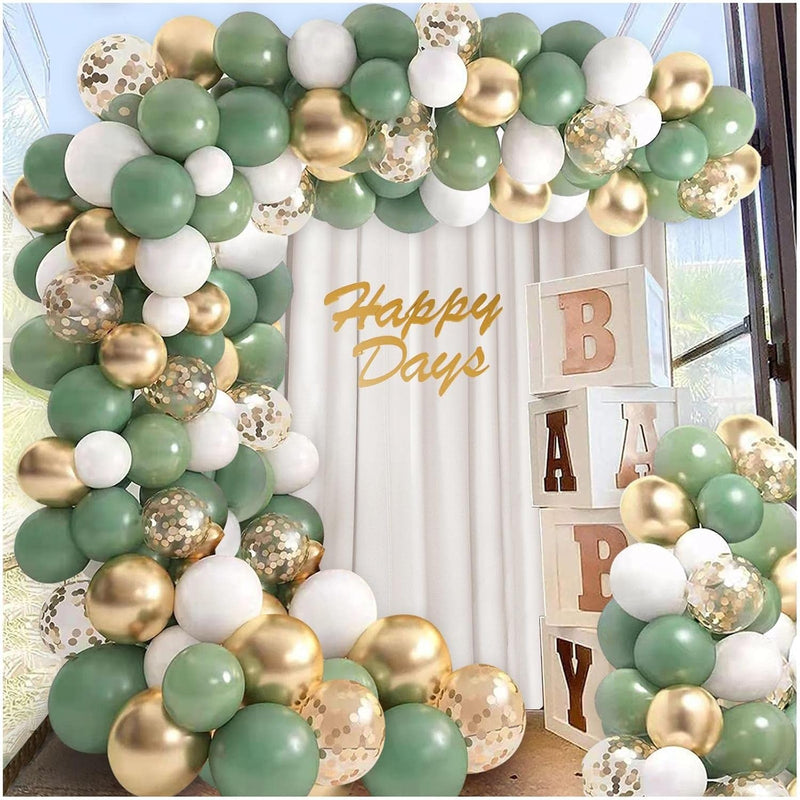 132Pcs Sage Olive Green Gold White Safari Jungle Wild One Boho Balloon