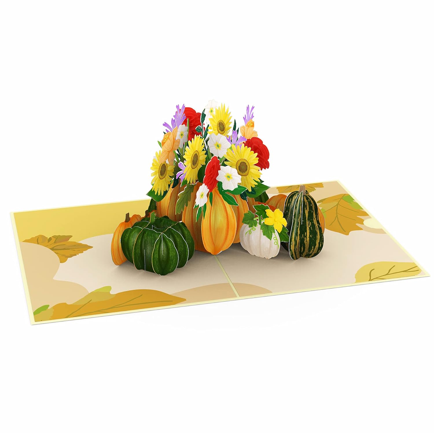 Fall Pumpkin Flower 3D Greeting Pop Up Card, Thanksgiving Card, Autumn Card, Sunflower, Harvest For Family, Parents, Grandma, Women, Mom | With Message Note & Envelop