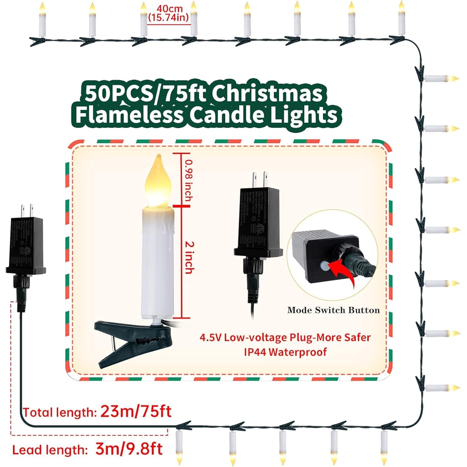 Christmas Tree Flameless Candles Lights, 50Pcs Flickering Lights With Clip, 8 Lighting Modes Timer For Xmas Tree Decoration