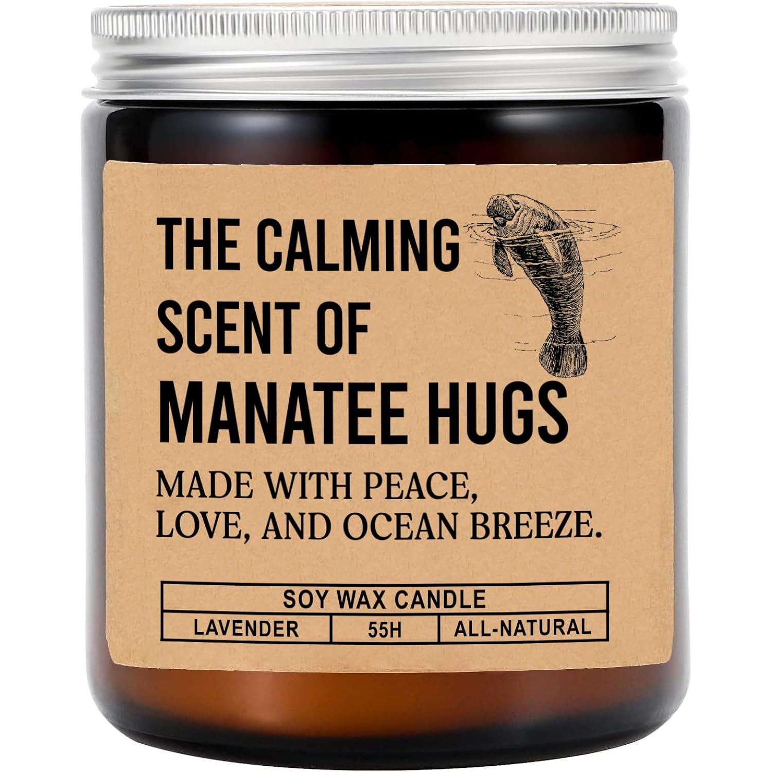 The Calming Scent Of Manatee Hugs Candle - Funny Manatee Hugs Jar Candle - Lavender & Mandarin Scented Soy Wax Candle, 8Oz