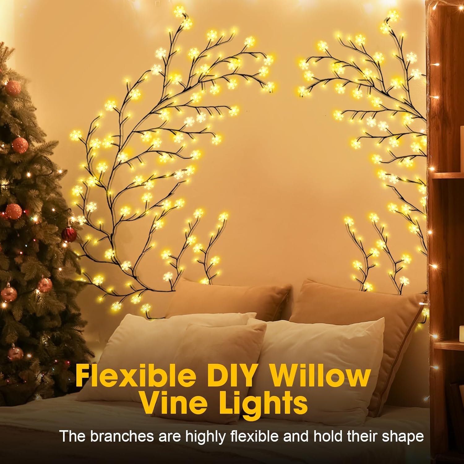 7.5 Ft Willow Vine Light Christmas Room Decor 144 Leds Artificial Plants Tree Branches Indoor Decorative With 8 Light Mo