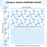 Reversible Baby Shower Wrapping Paper Roll 17 Inch X 33 Feet Blue Elephant Design Gift Wrapping Paper For Baby Shower, New Baby, Boy'S 1St Birthday, Celebration