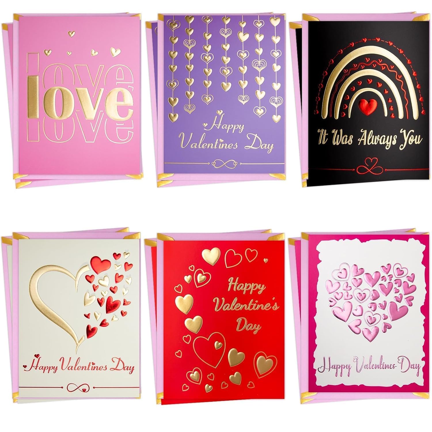 Valentines Cards With Envelopes 24 Pack Foil Embellishment Heart Embossed Cards Blank Inside