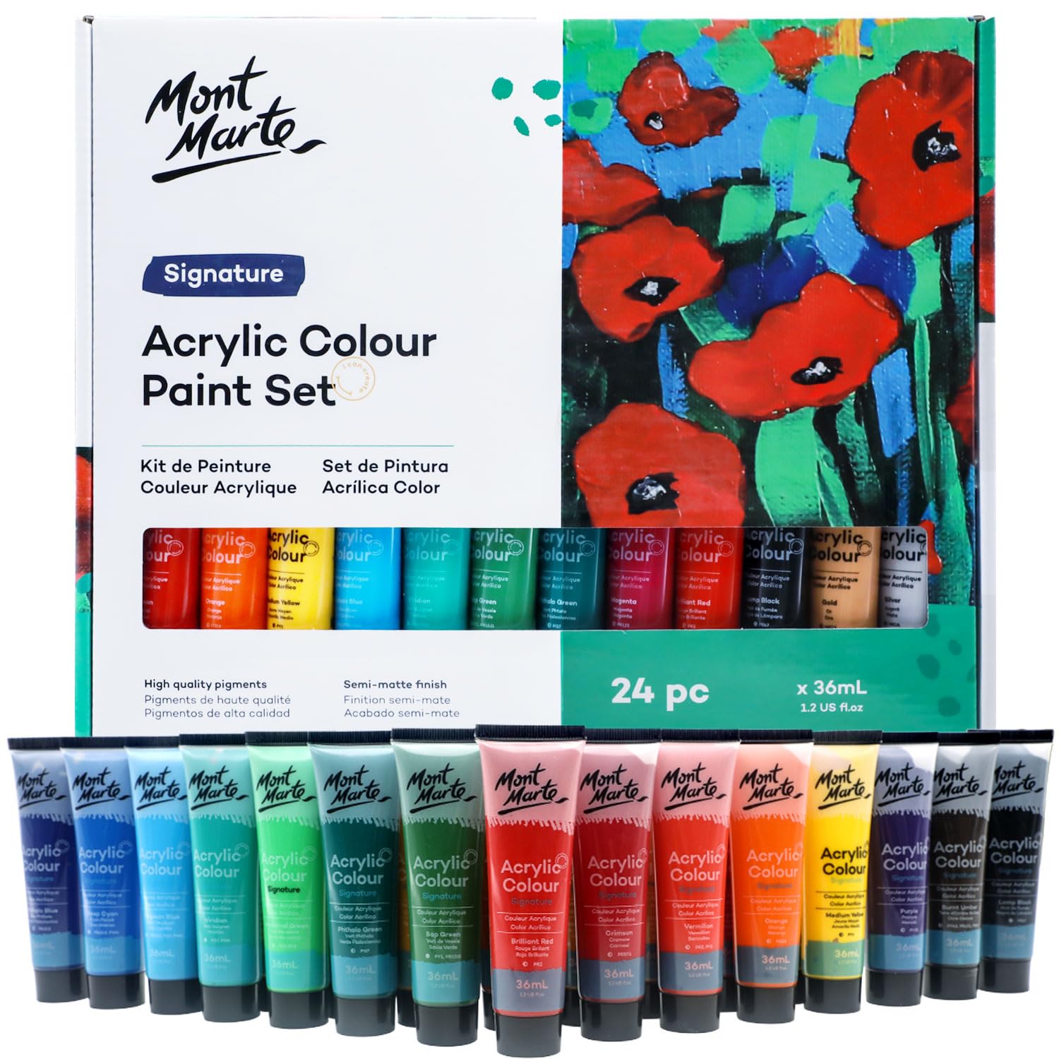 Acrylic Paint Set 24 Colours 36Ml, Perfect For Canvas, Wood, Fabric, Leather, Cardboard, Paper, Mdf And Crafts