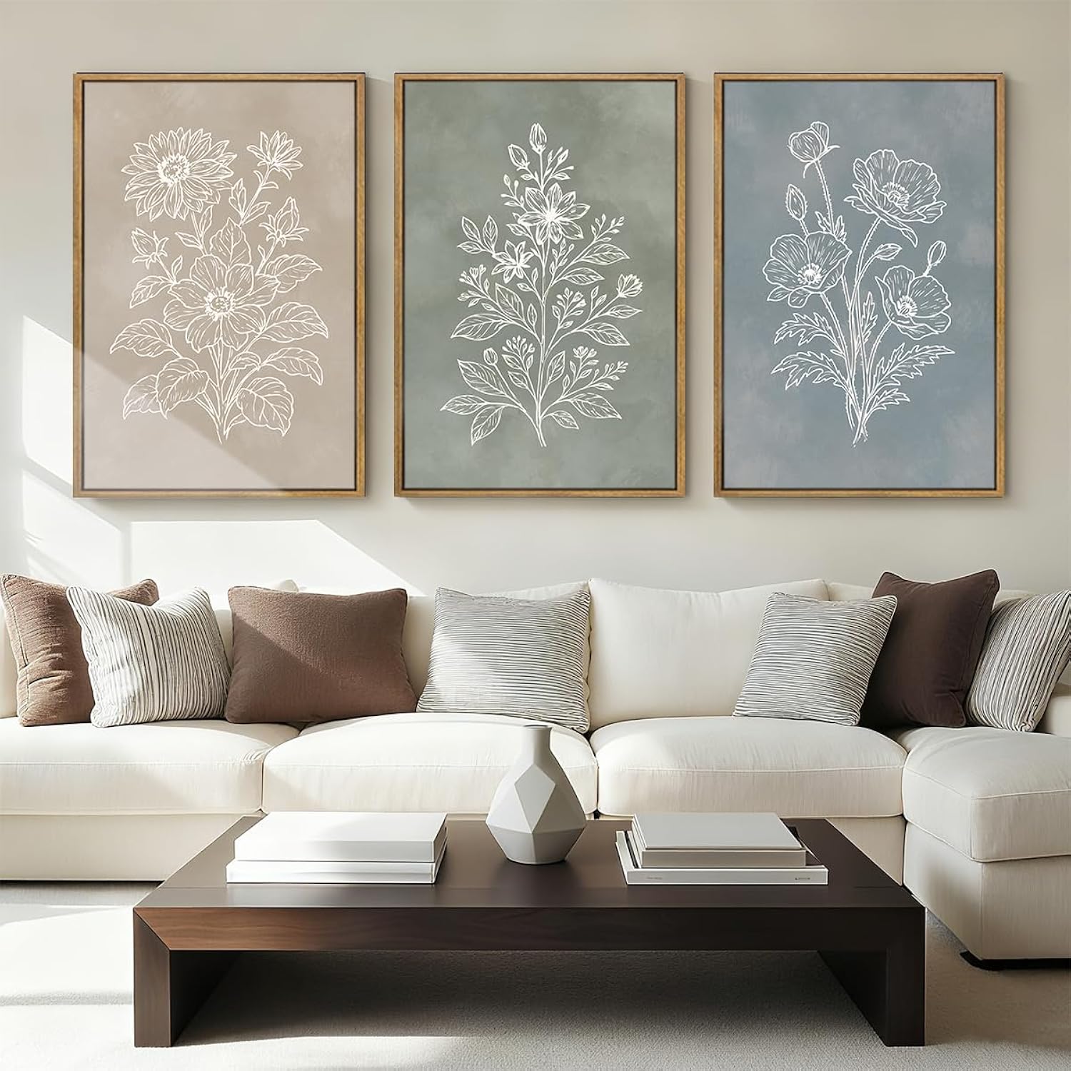 Large Botanical Farmhouse Wall Art Floral Painting Boho Plant Artwork For Living Room Bedroom Dining Room 24X36 Inch Set Of 3