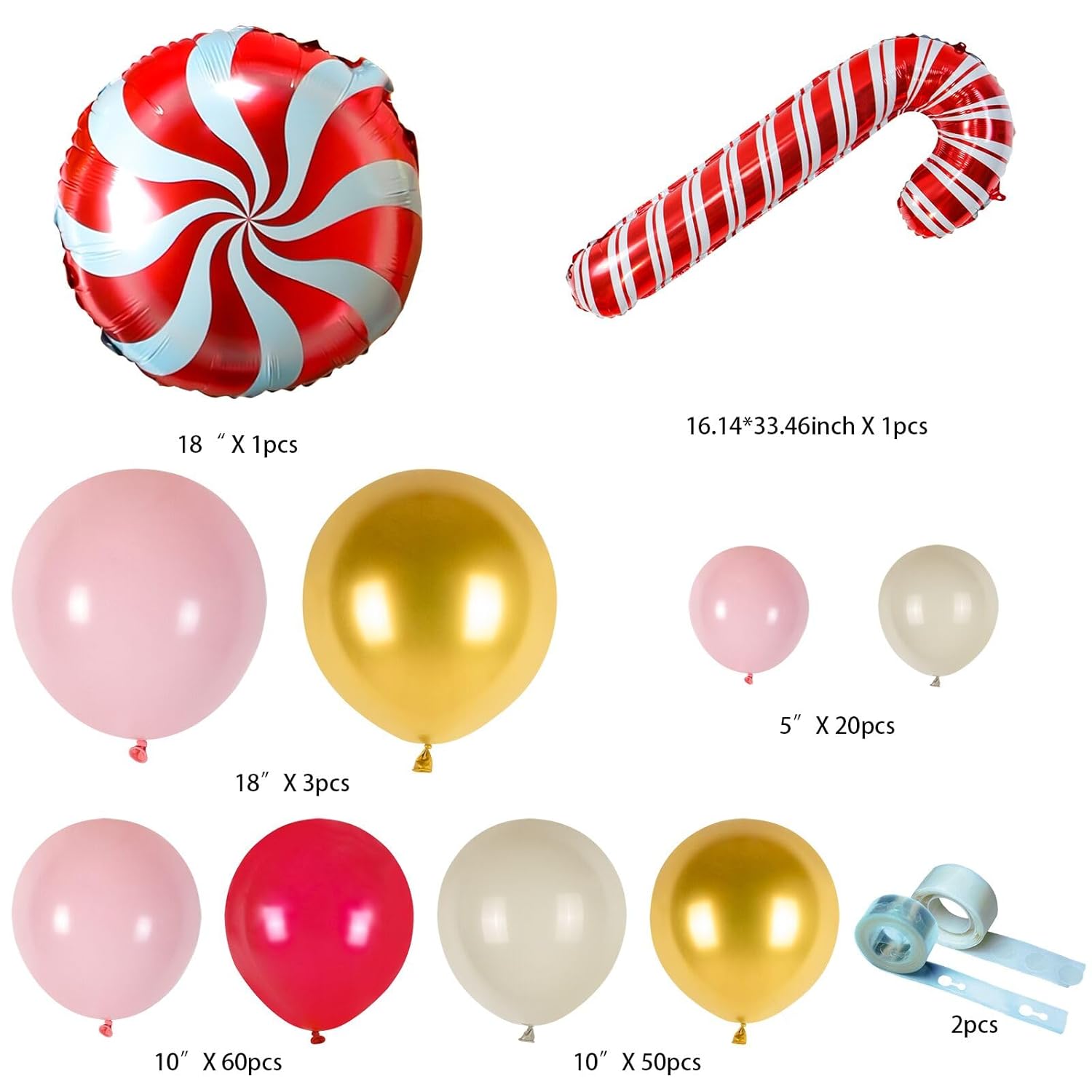 Christmas Balloon Garland Arch Kit, 129Pcs Red Pink Balloons With Candy Cane Foil Balloons For Christmas Party Decorations