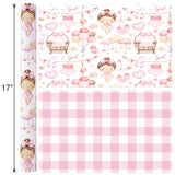 Baby Girl Wrapping Paper, Pink Wrapping Paper For Baby Shower, Cute Plaid & It'S A Girl Gift Wrap For 1St Birthday, Princess Party Celebrations, Kids Holiday (Mini Roll, 17 In X 33 Ft)